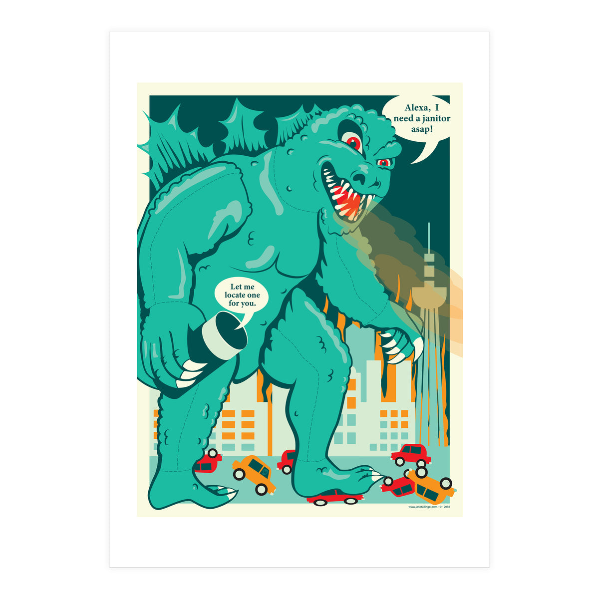 Godzilla vs Alexa (Print Only)