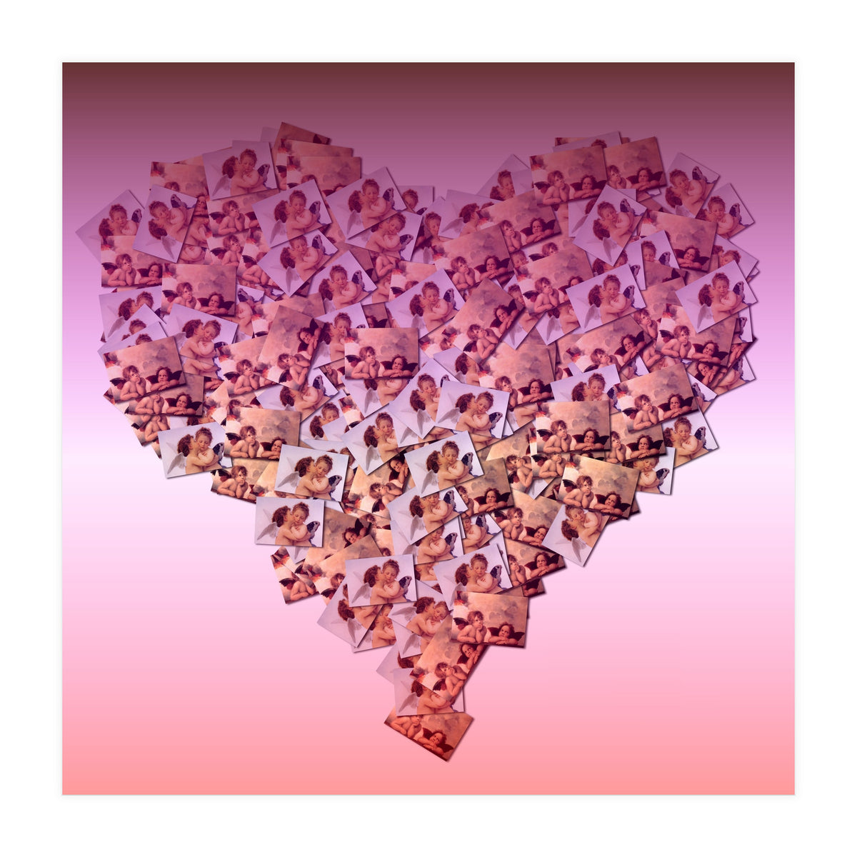 Heart collage of cuddling Cupid like characters (Print Only)