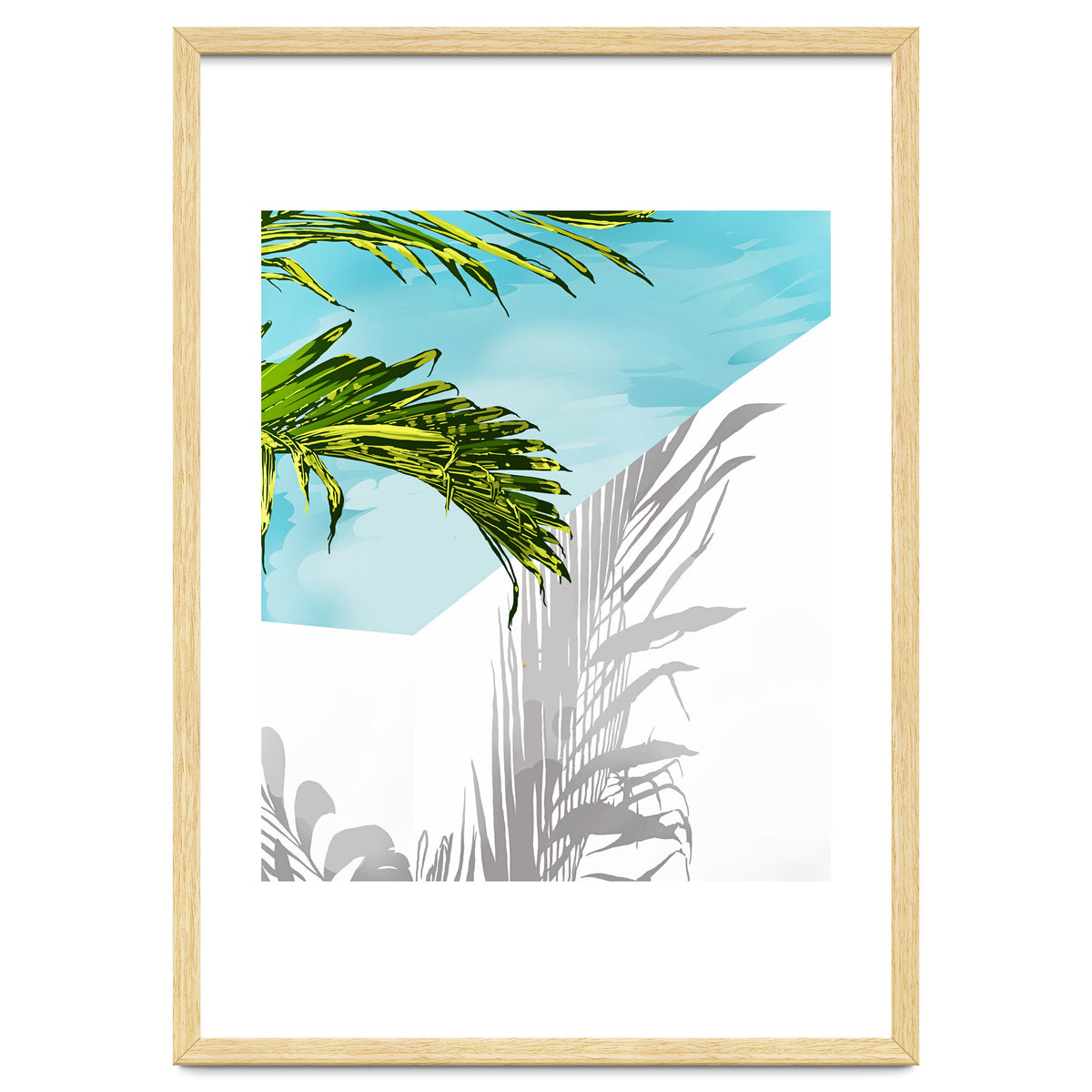 Palms In My Backyard, Tropical Greece Architecture Travel Painting, Summer Scenic Building