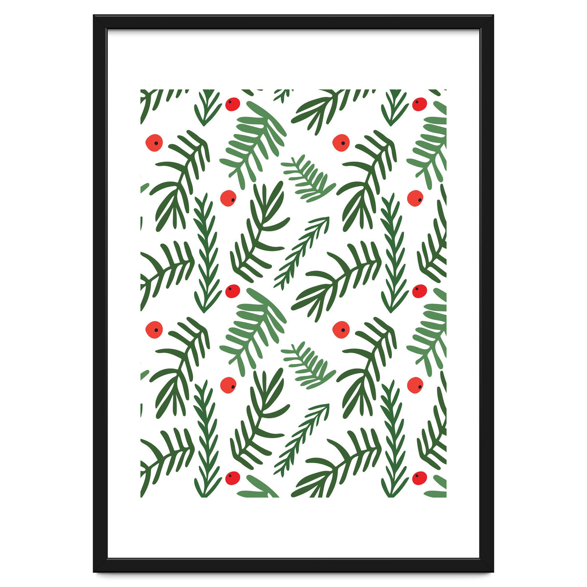 Pine Tree Branches With Christmas Berries Pattern
