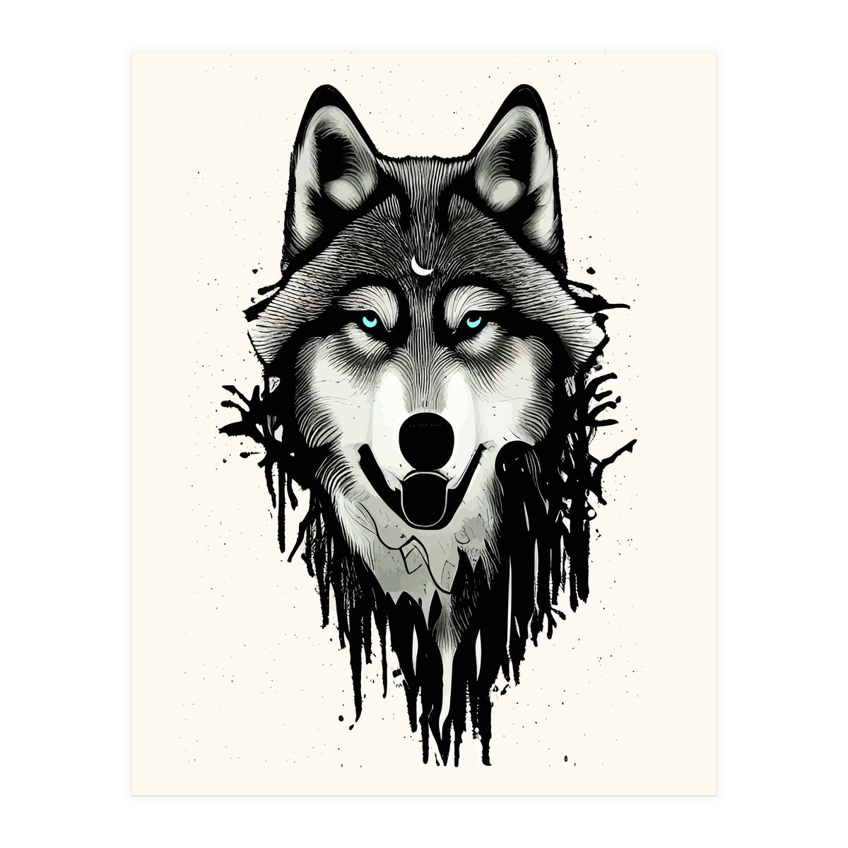 Wicked Soul, Werewolf Wolf Wild Animals Sketch, Wildlife Drawing Line Art, Wild Eclectic Dark Moon (Print Only)