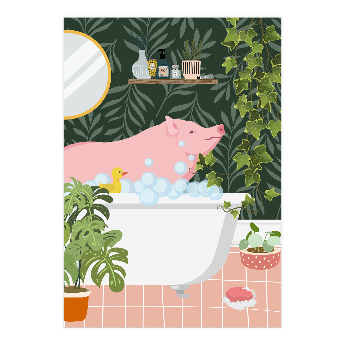Pig Taking a Bubble Bath (Print Only)