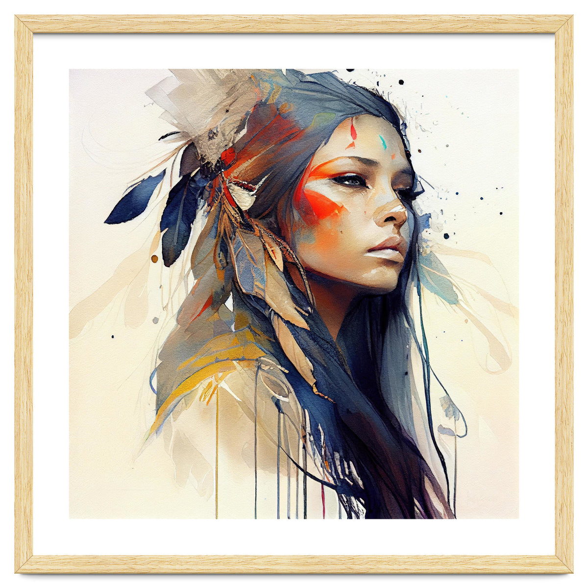 Watercolor Floral Indian Native Woman #13