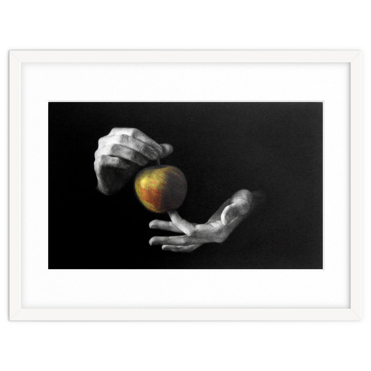 Mezzotint Hands Apple Left