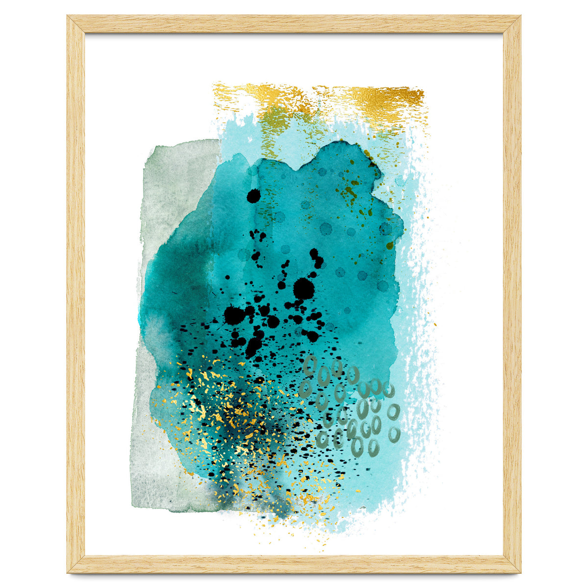 Abstract watercolour turquoise and gold
