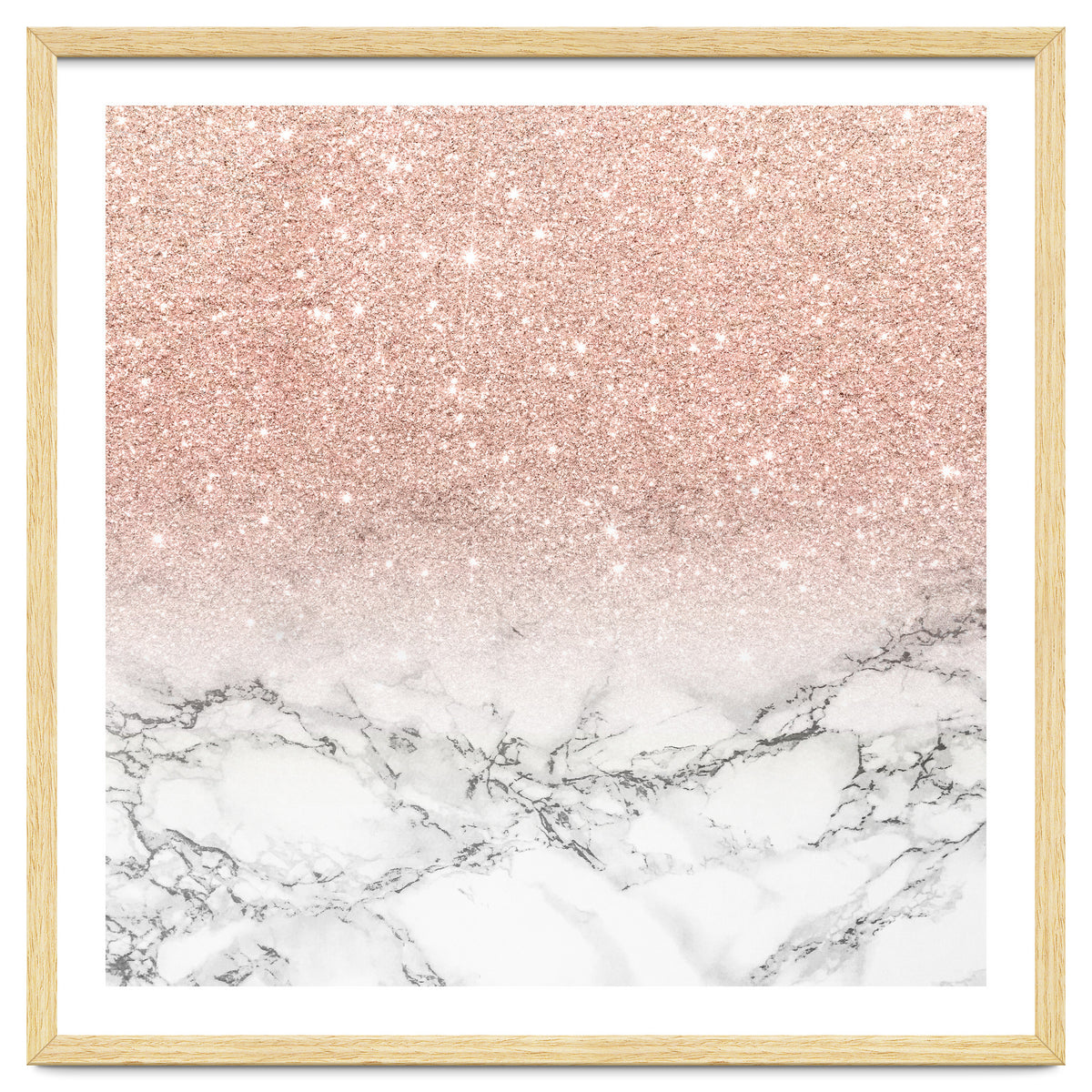 Modern faux rose gold pink glitter ombre white marble