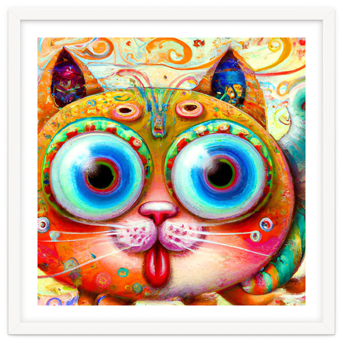 Chaotic and Colorful Fantasy Cat sticking out its Tongue