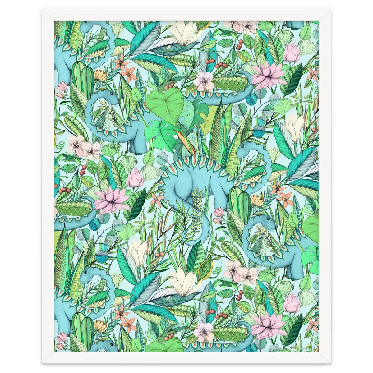 Improbable Botanical with Dinosaurs - soft pastels