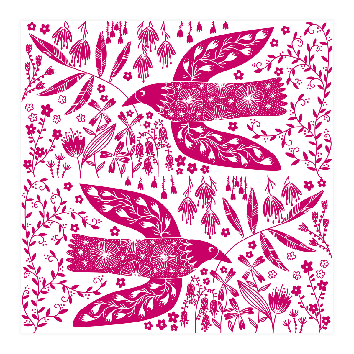 Doves And Flowers Magenta Pink (Print Only)