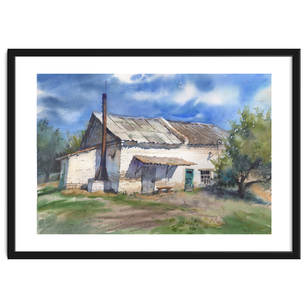 Country house. Watercolor painting art.
