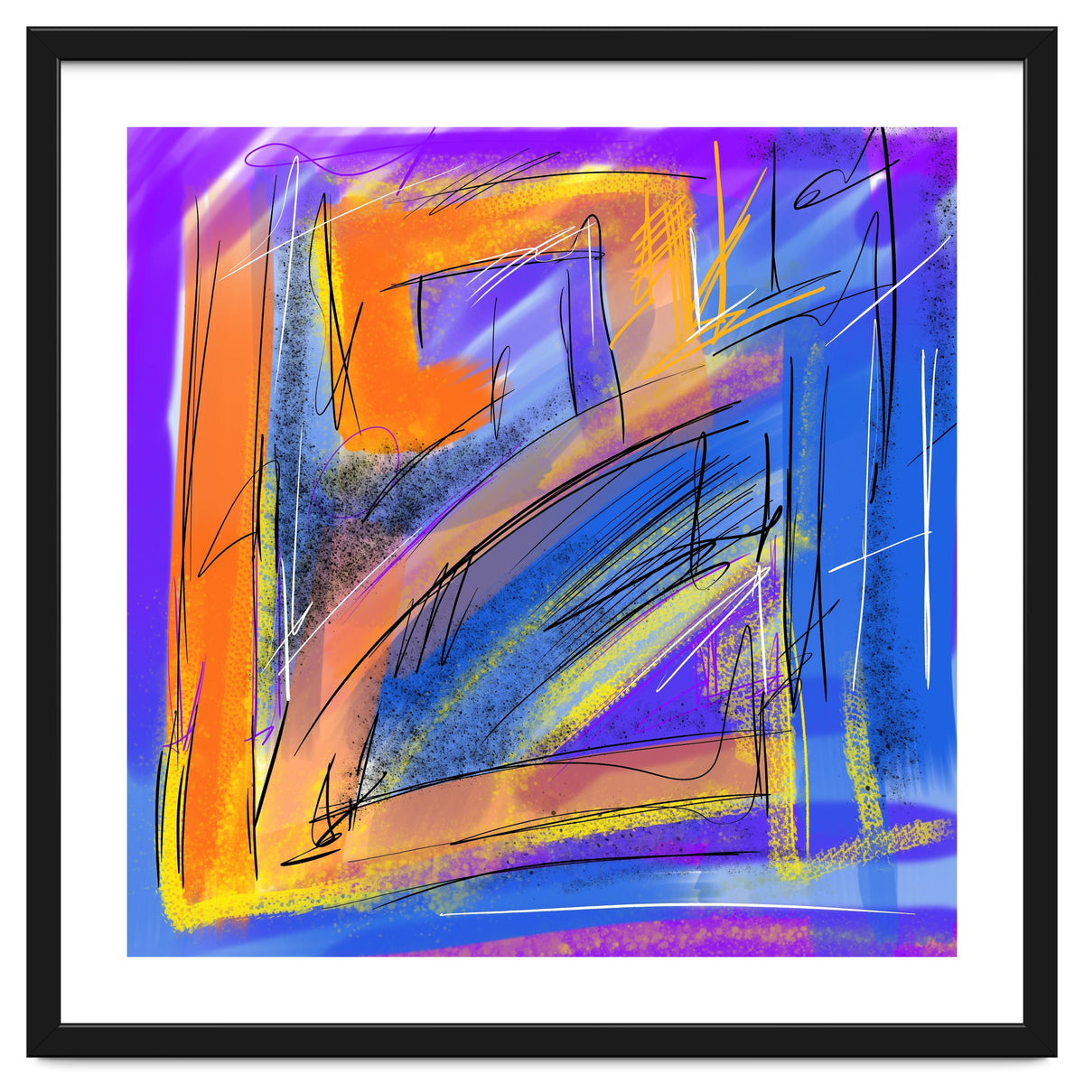 orange walking in blue