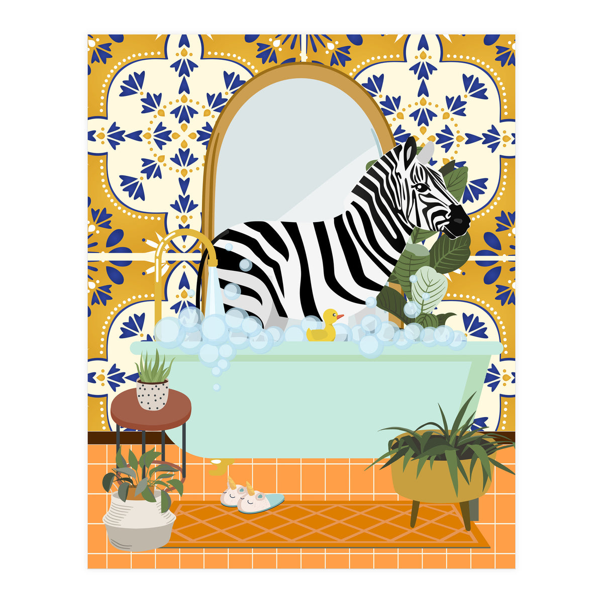 Zebra Bathing in Moroccan Style Bathroom (Print Only)