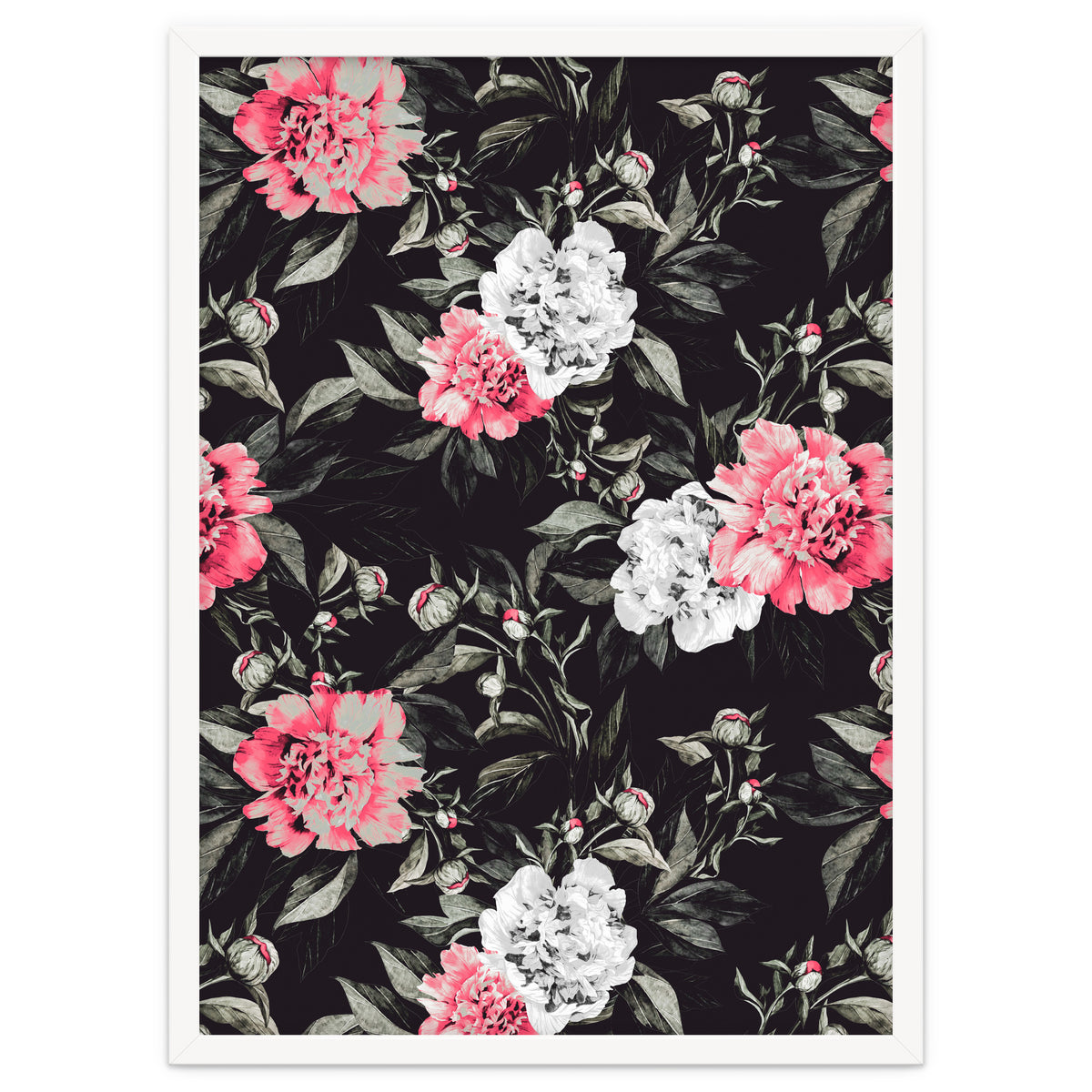 Floral pink - black & white dark
