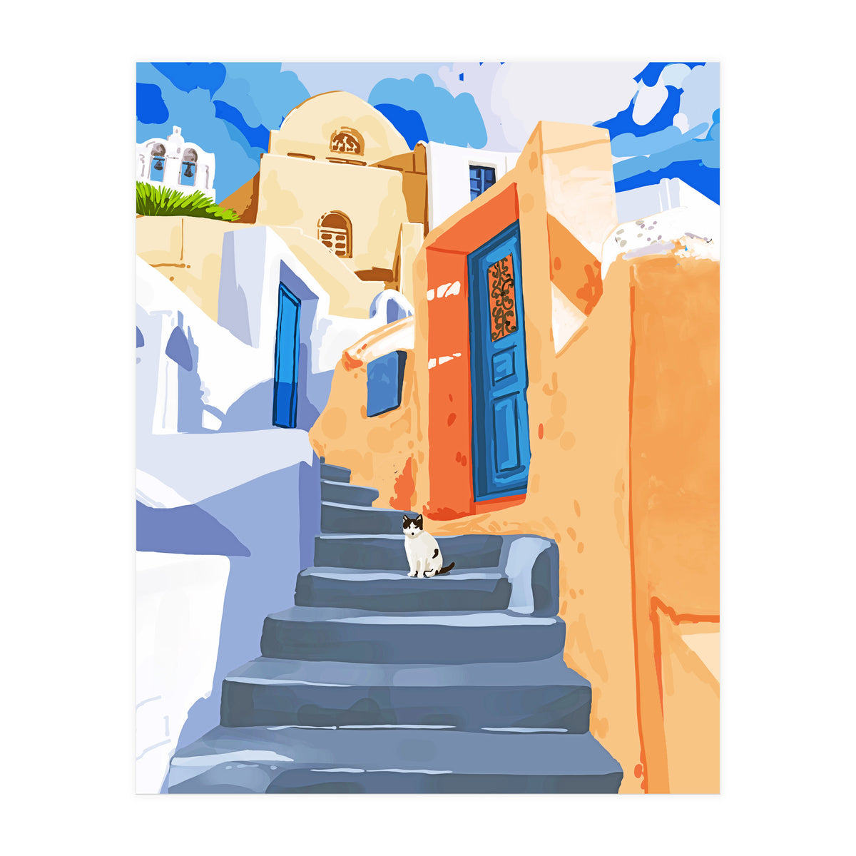 Cat in Greece, Architecture Tropical Exotic Travel (Print Only)