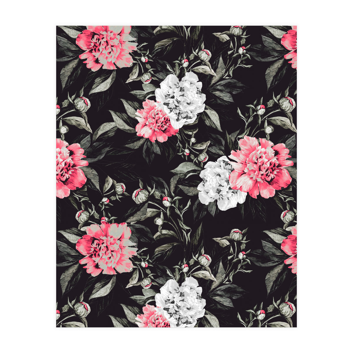 Floral pink - black & white dark (Print Only)