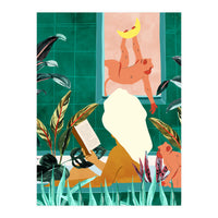 Urban Jungle Bath | Tropical Modern Bohemian Woman Bathtub | Pet Monkey Wild Animals Moon Watercolor (Print Only)