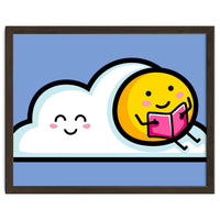 Kawaii Cute Sun Reading A Book On A Cloud