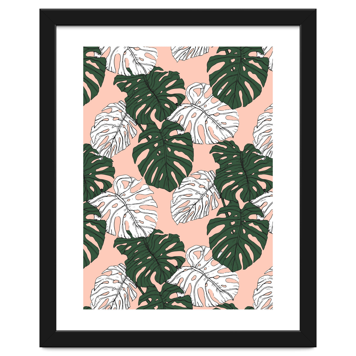 Hand drawing monstera pastel color