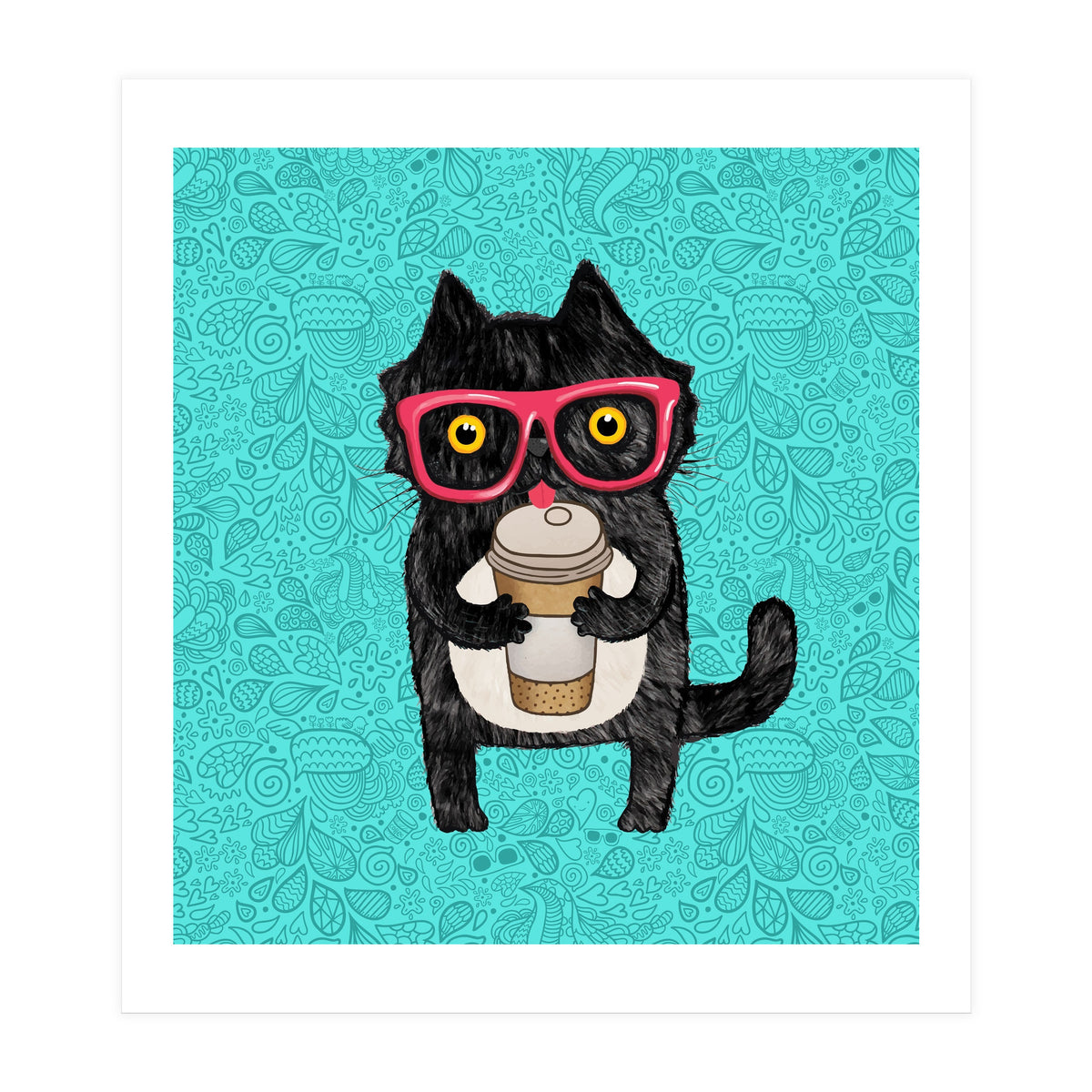 Cute Coffee cat and doodles (Print Only)