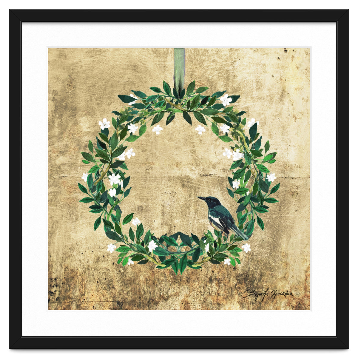 Wreath #White Flowers & Bird #Royal collection