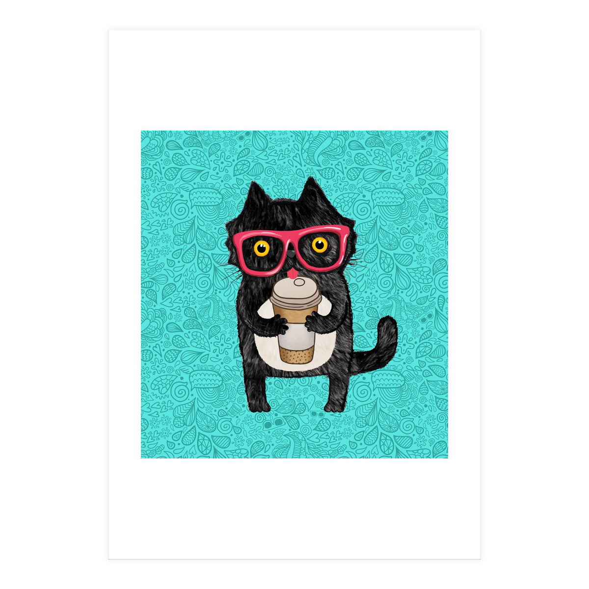 Cute Coffee cat and doodles (Print Only)