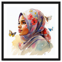 Watercolor Floral Muslim Arabian Woman #1