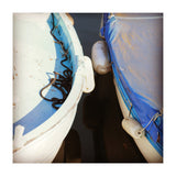 Blue and white wooden fishing boats (Print Only) thumbnail