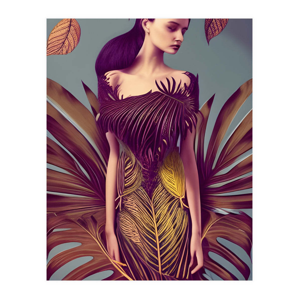 Lady dressed in Monstera Deliciosa Leaves (Print Only)