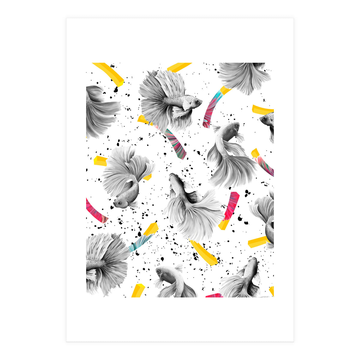 Fish & Chips, Eclectic Quirky Vintage British, French Fries Food Boho Illustration Graphic (Print Only)