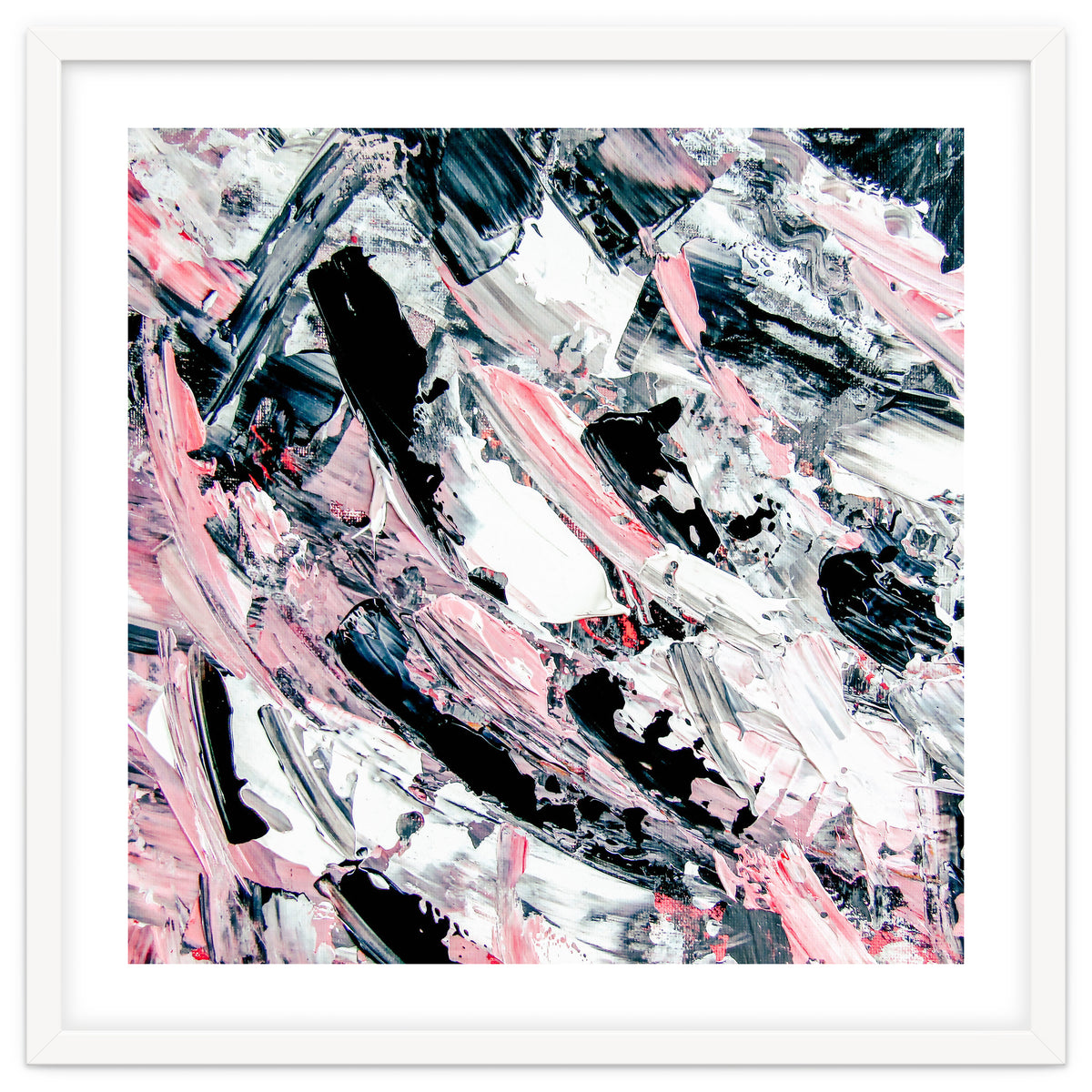 Modern Abstract Pastel Pink Black White Grey Acrylic Brushstrokes