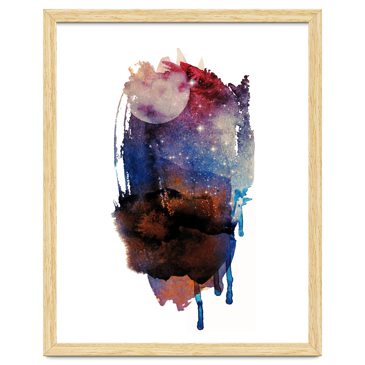 Abstract watercolour red moon