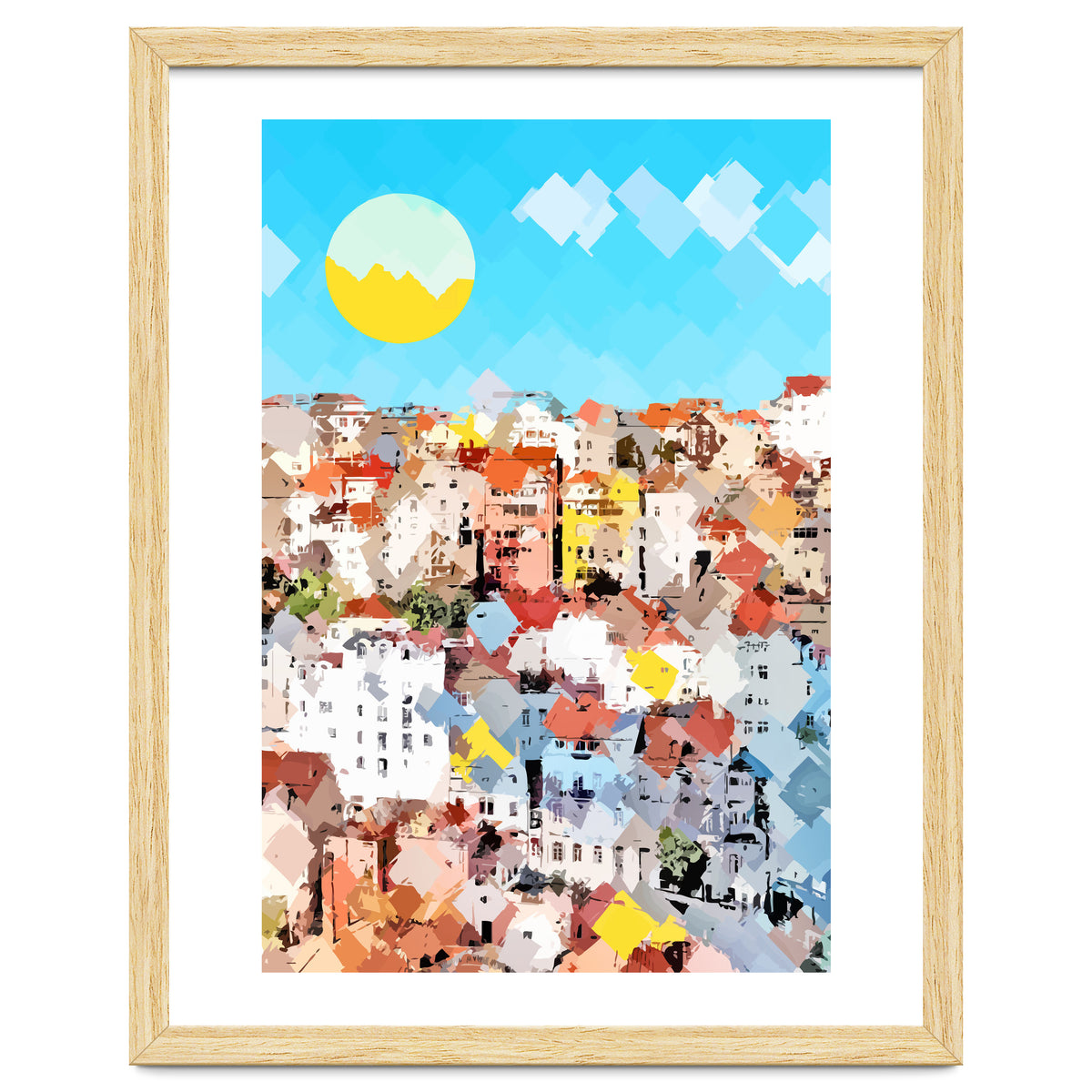 City Of Dreams, Italy Pastel Cityscape Painting, Architecture Buildings Abstract Illustration