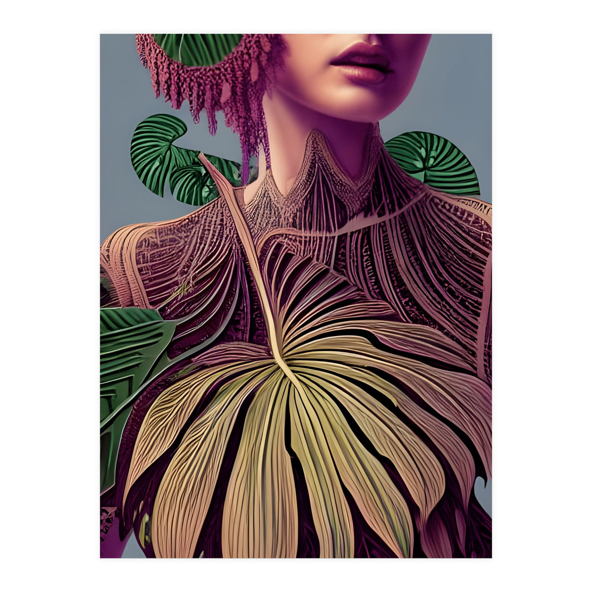 Woman in Monstera Deliciosa Leaves (Print Only)