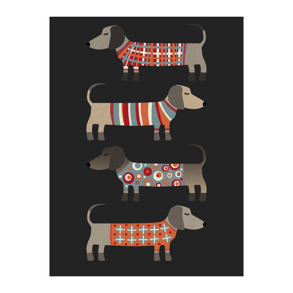 Sausage Dogs In Sweaters Dark (Print Only)