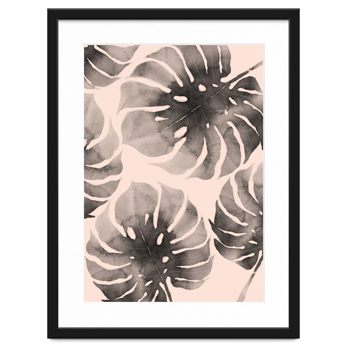 Monstera pink and gray watercolor