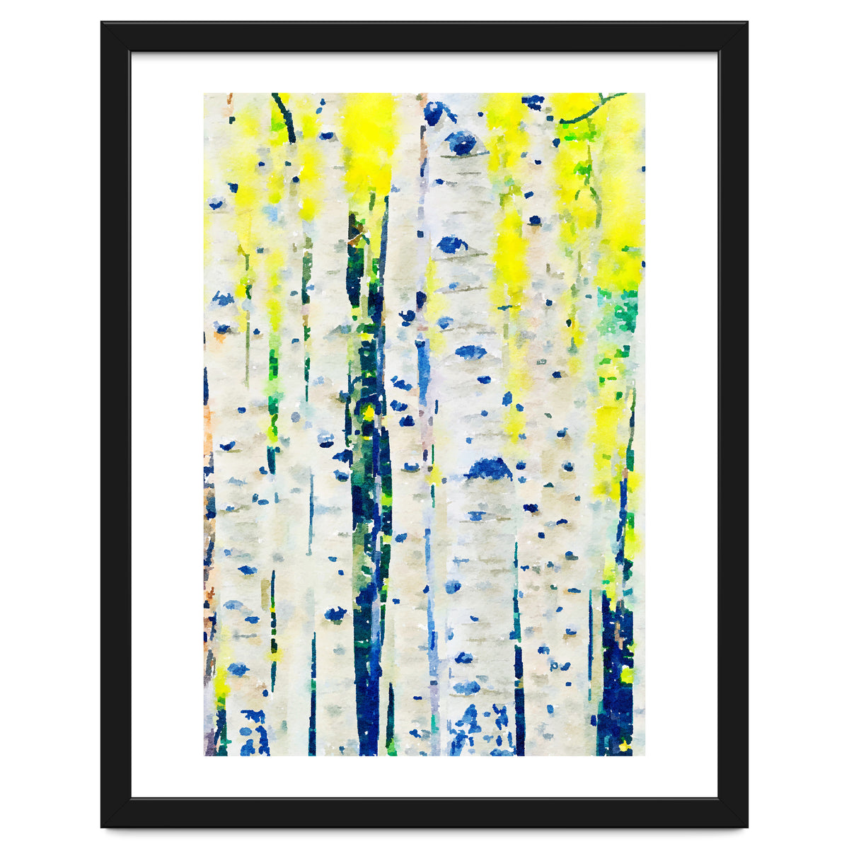 Aspen Tree Forest, Nature Watercolor Landscape Painting, Mystical Botanical Plants