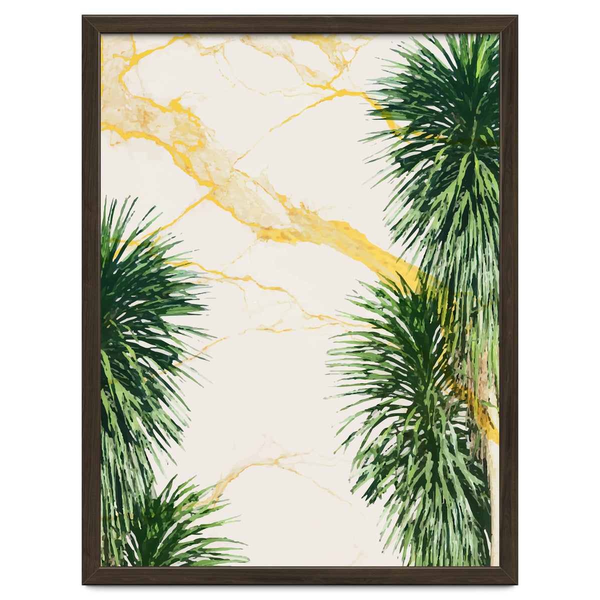 Gold marble texture with palm tree