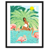 Tropical Summer Water Yoga with Palm & Flamingos | Woman of Color Black Woman Body Positivity thumbnail