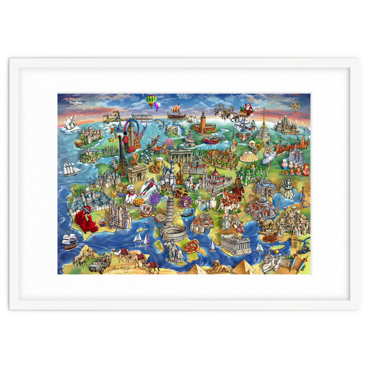 European World Wonders Illustrated Map