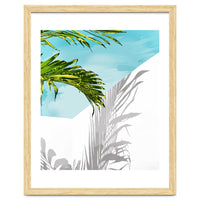 Palms In My Backyard, Tropical Greece Architecture Travel Painting, Summer Scenic Building