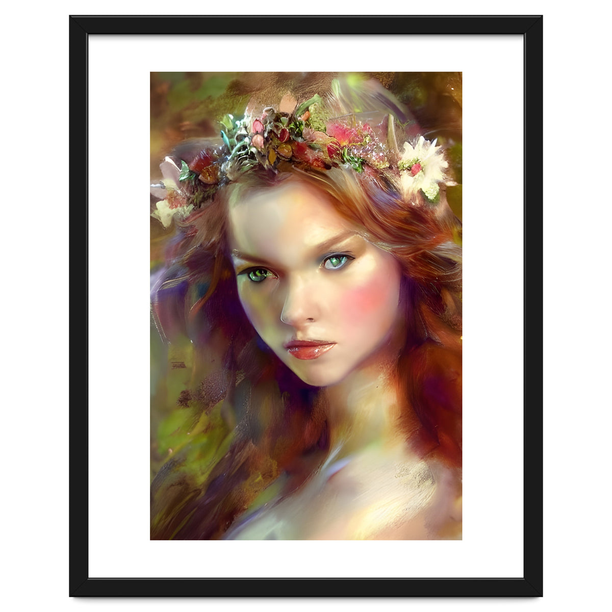 Dreamy kitschy Maiden with Flower Wreath