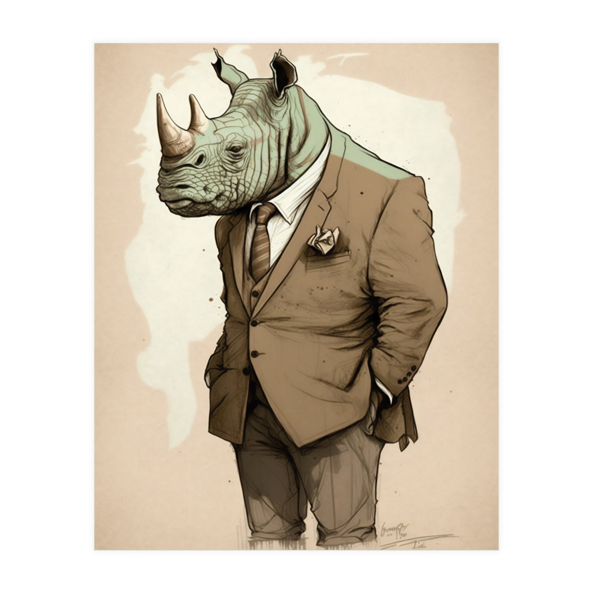 Dapper Rhino Fashion Sketch (Print Only)