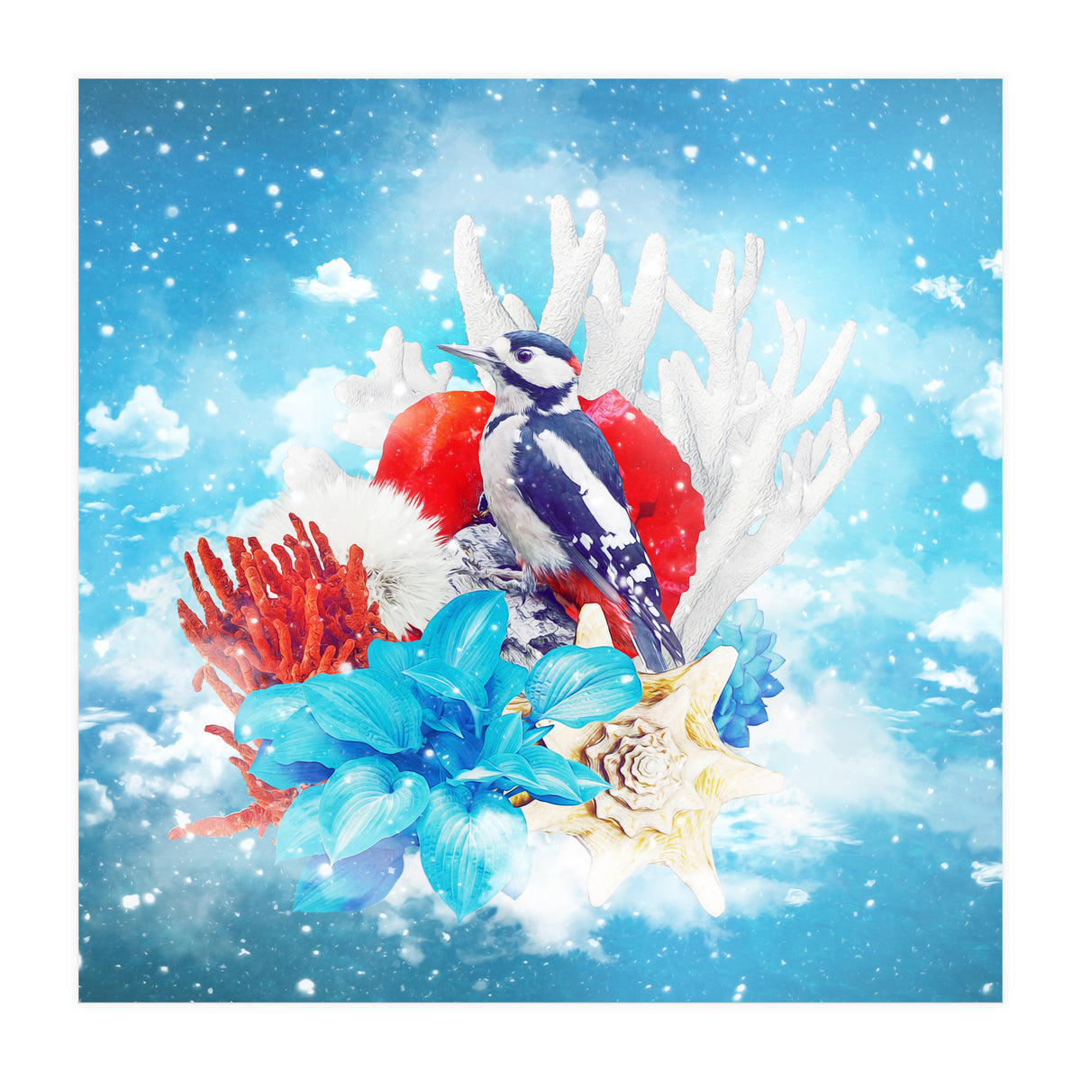 Floral Woodpecker In Winter (Print Only)