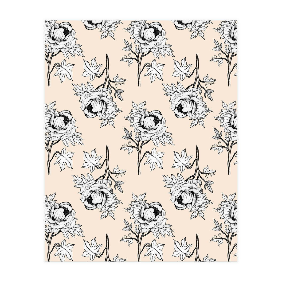 Drawing pattern of roses to pencil on beige (Print Only)