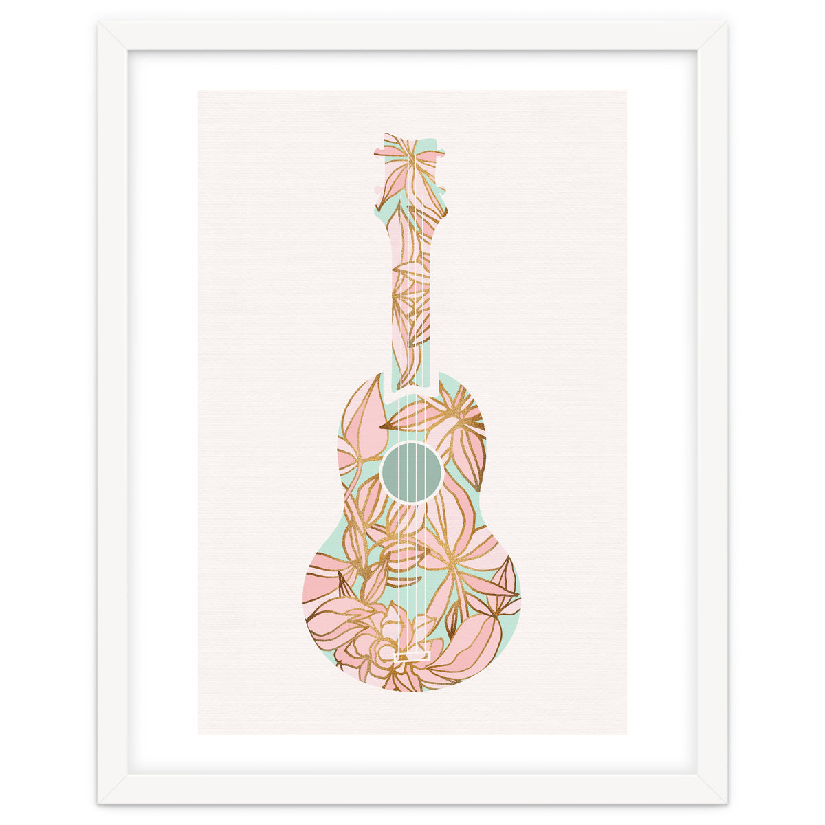Aqua and Pink Floral Ukulele