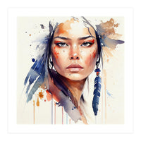 Watercolor Floral Indian Native Woman #12 (Print Only)