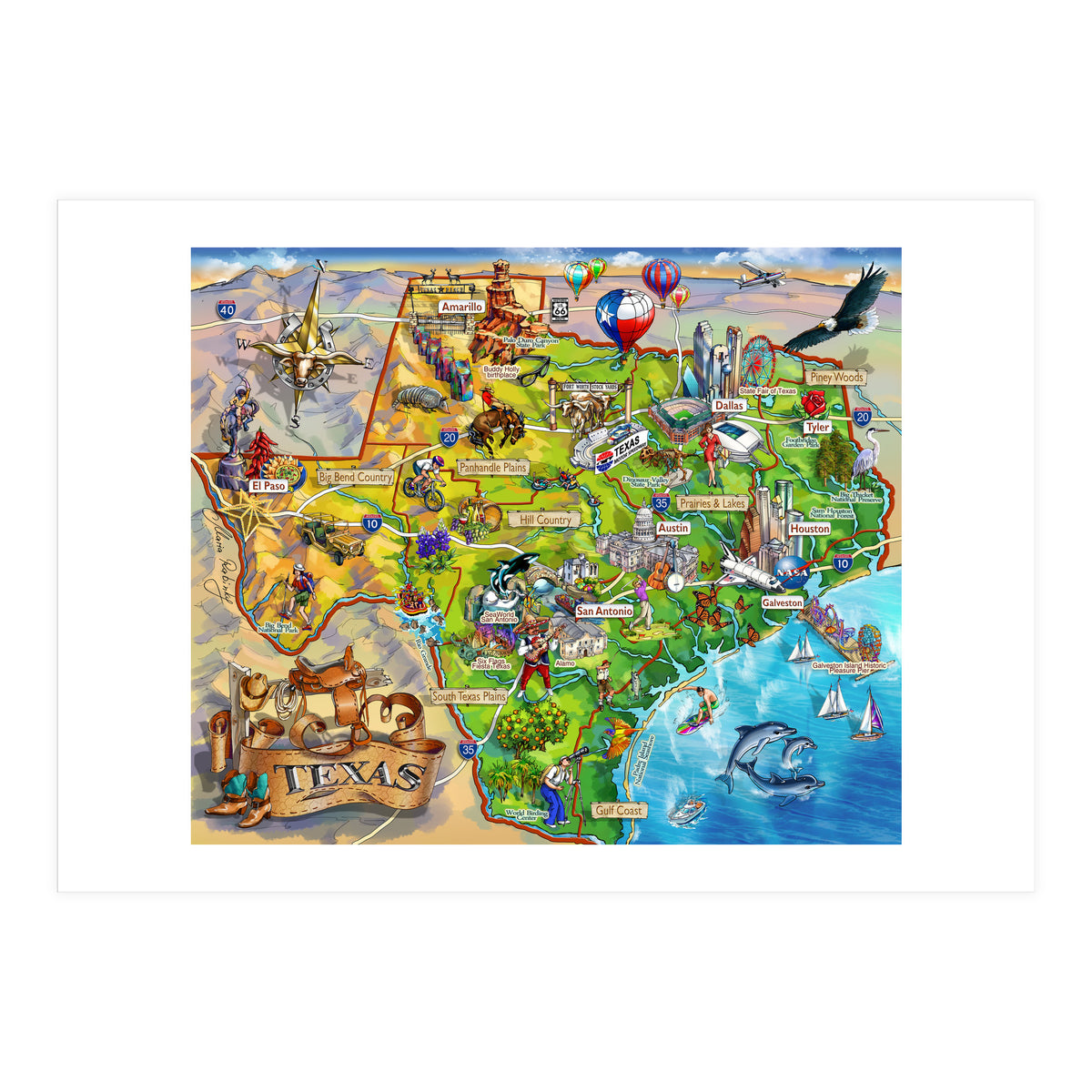 Texas Illustrated Map (Print Only)