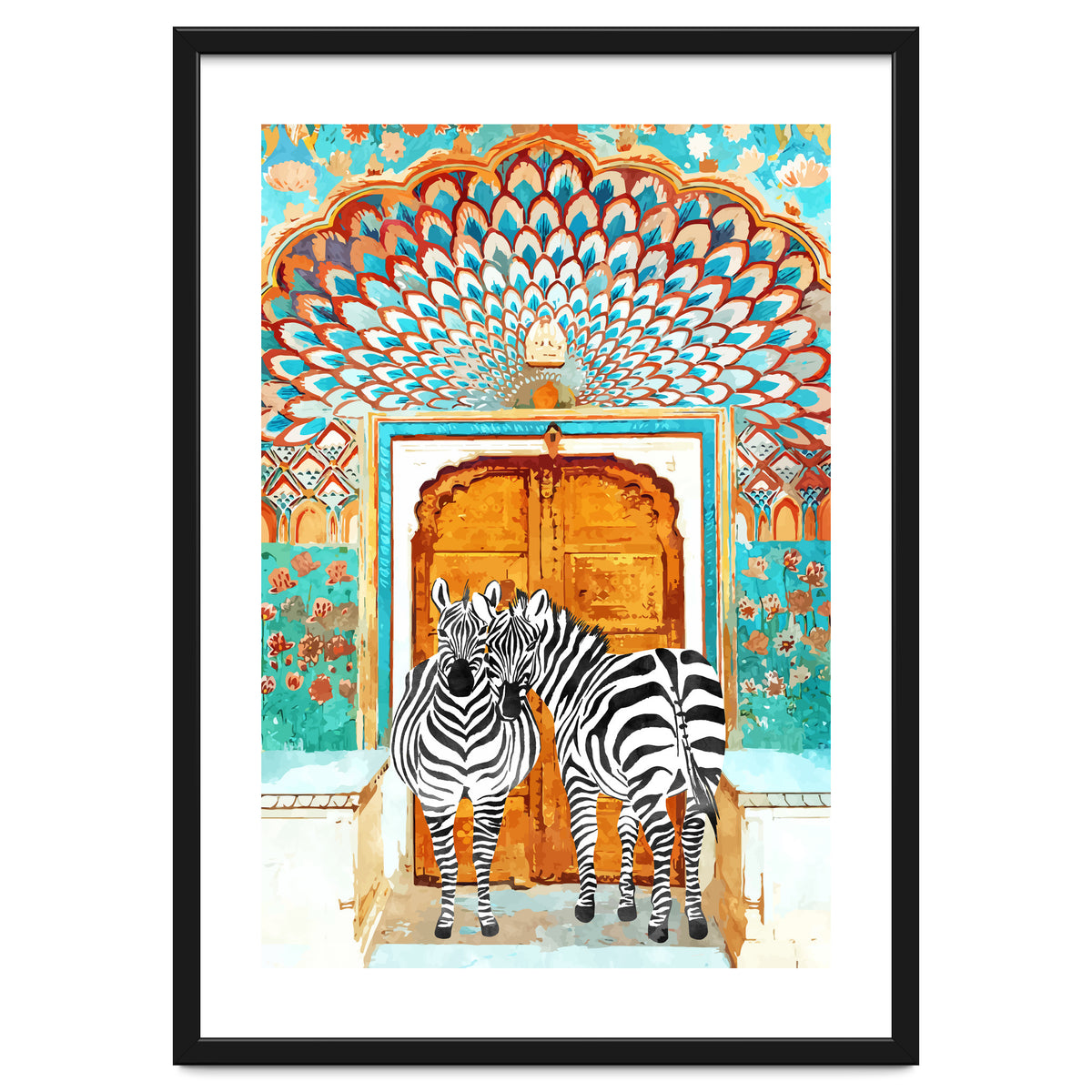 Take Your Stripes Wherever You Go Painting, Zebra Wildlife Architecture, Indian Palace Door Painting