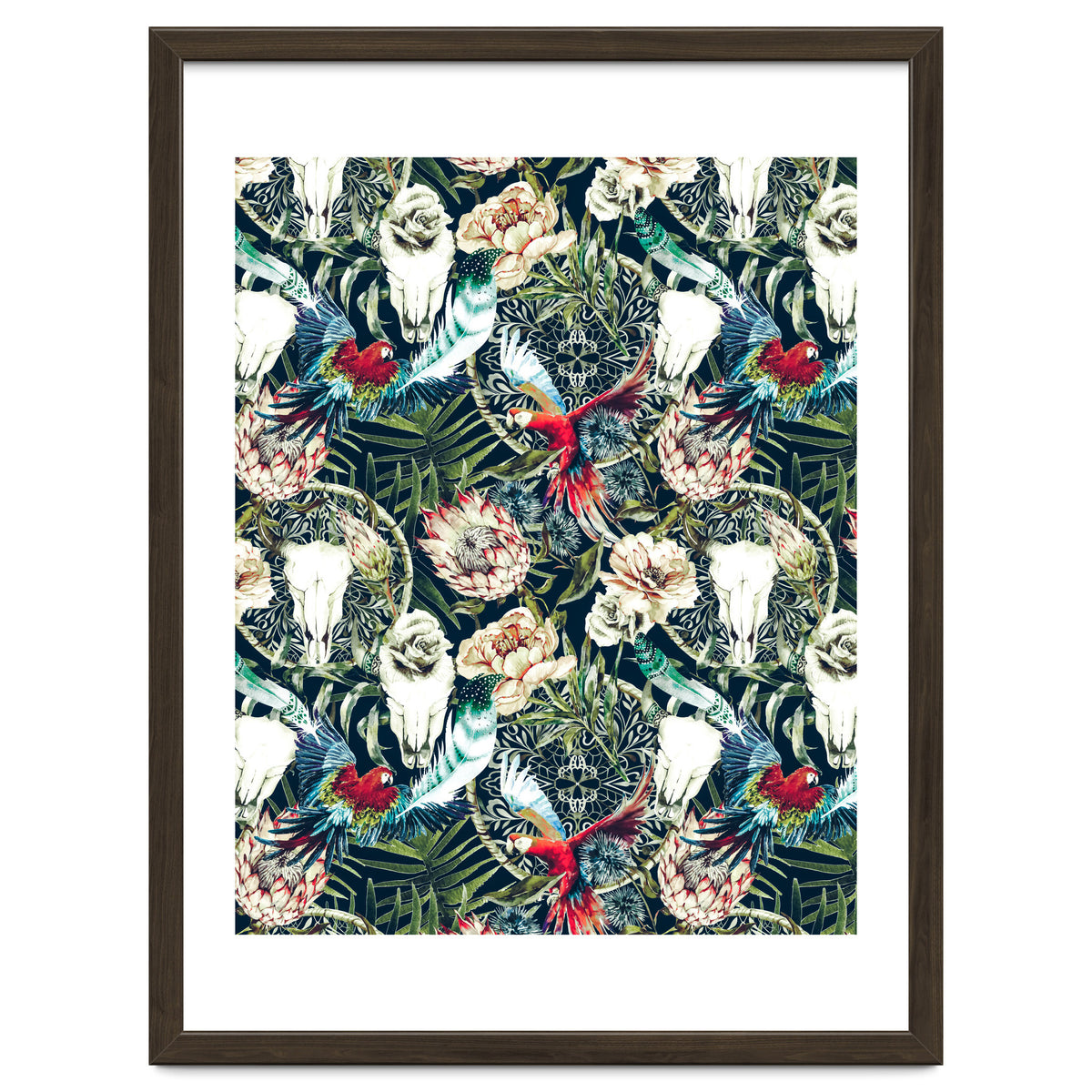 Dark pattern boho skull tropical