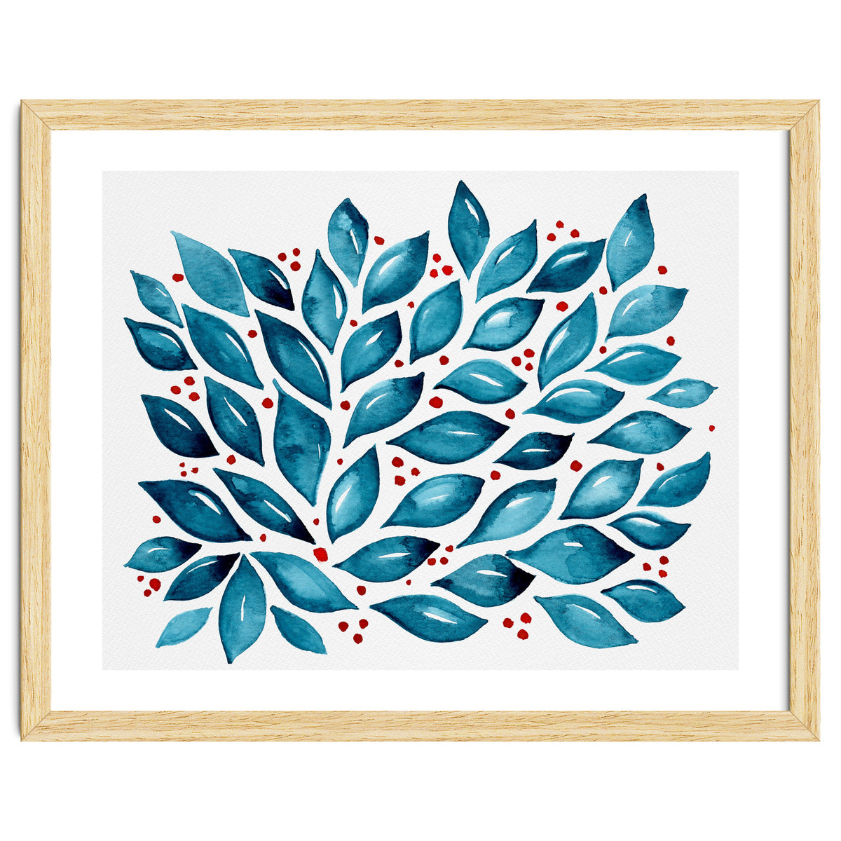 Abstract leaves and dots - teal and red